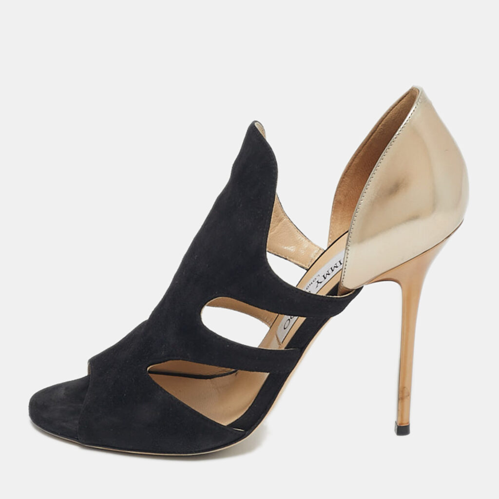 Jimmy Choo Black/Metallic Leather and Suede Toysen D'orsay Pumps Size 38