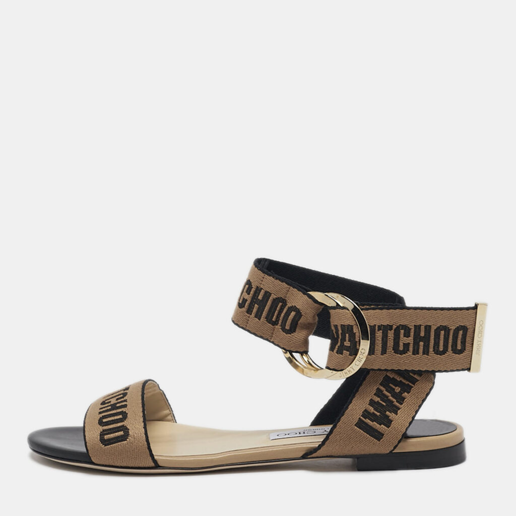 Jimmy Choo Brown/Black Canvas Breanne Flat Sandals Size 38.5 Jimmy Choo Brown/Black Canvas Breanne Flat Sandals Size 38.5