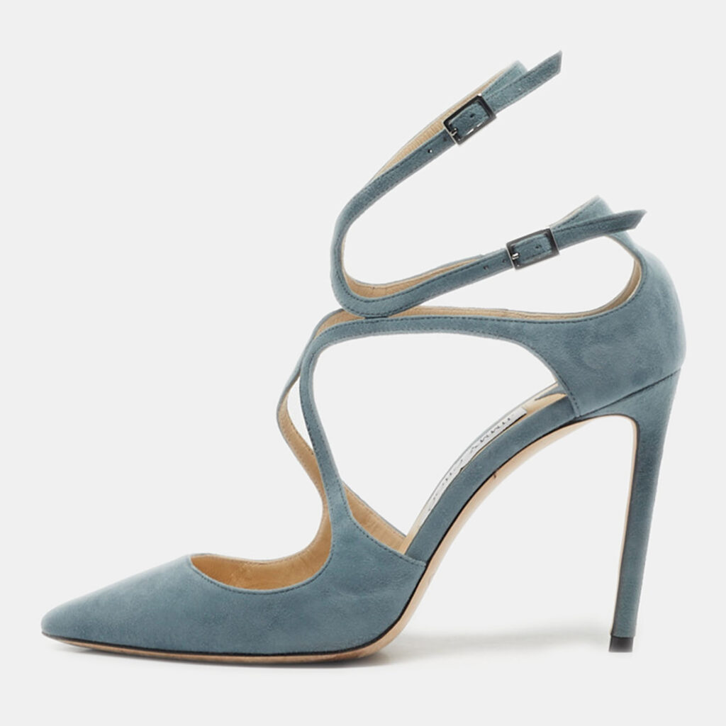 Jimmy Choo Light Blue Suede Lancer Pumps Size 38.5