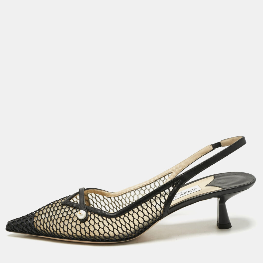 Jimmy Choo Black Mesh and Leather Fetto Slingback Pumps Size 41 Jimmy Choo Black Mesh and Leather Fetto Slingback Pumps Size 41