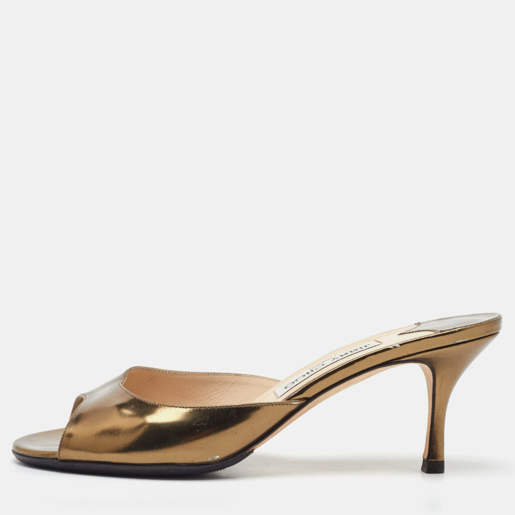 Jimmy Choo Metallic Gold Leather Open Toe Slide Sandals Size 38 Jimmy Choo Metallic Gold Leather Open Toe Slide Sandals Size 38