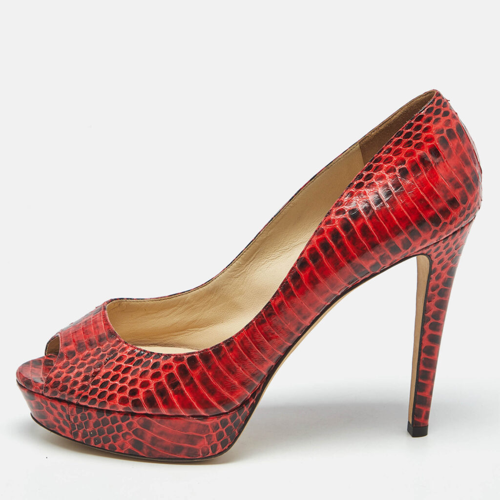 Jimmy Choo Red/Black Python Dahlia Peep Toe Pumps Size 41 Jimmy Choo Red/Black Python Dahlia Peep Toe Pumps Size 41