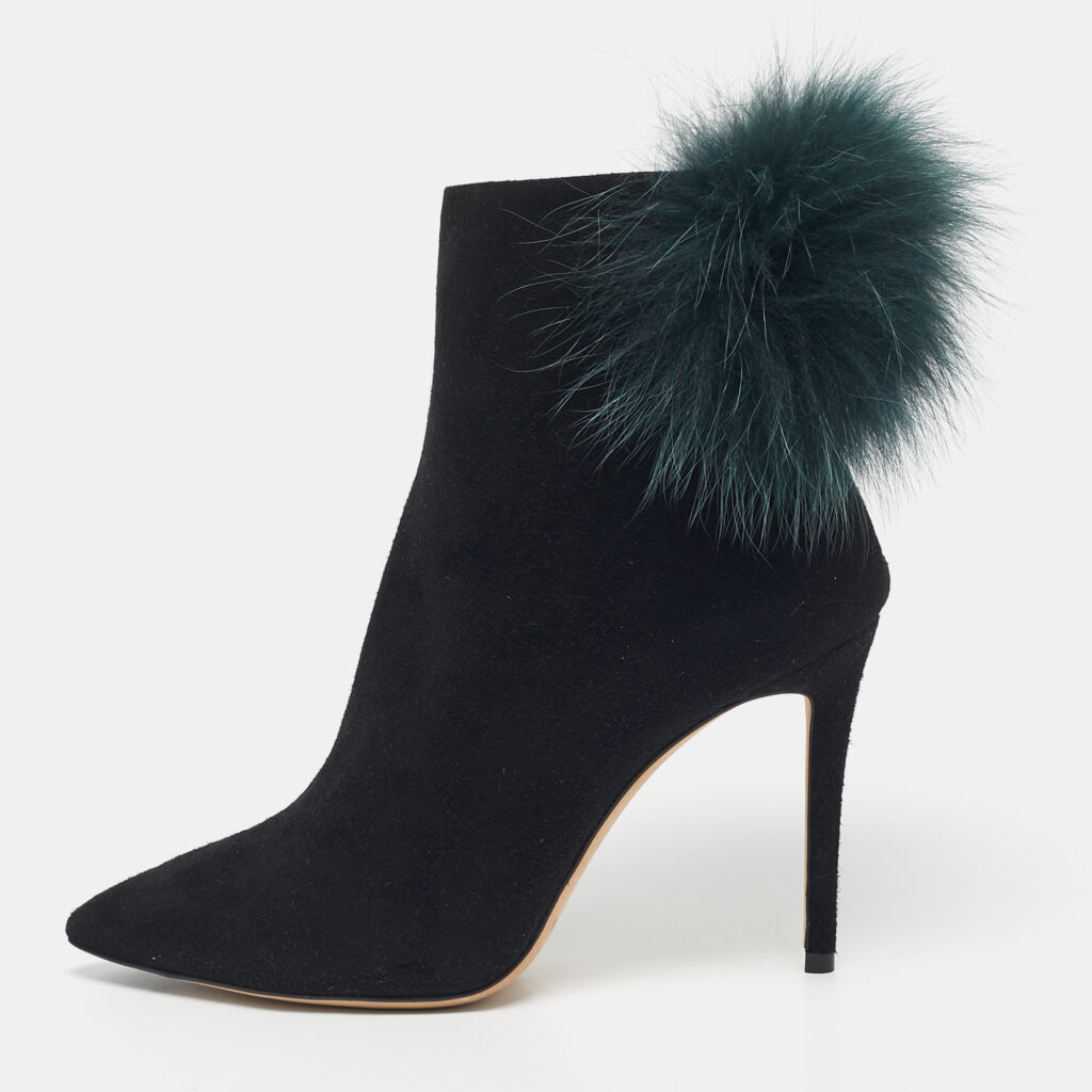 Jimmy Choo Black/Green Fox Fur and Suede Tesler Ankle Length Boots Size 37.5 Jimmy Choo Black/Green Fox Fur and Suede Tesler Ankle Length Boots Size 37.5
