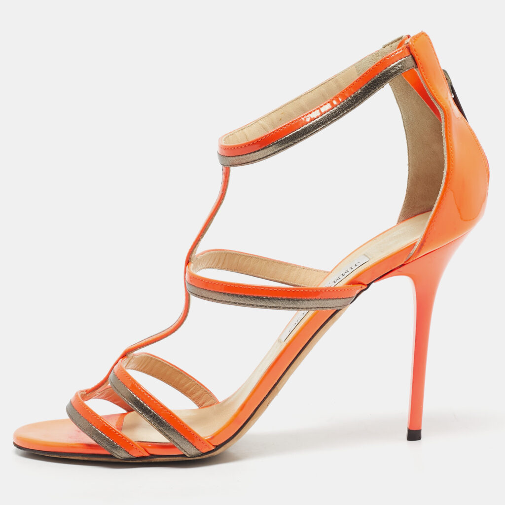 Jimmy Choo Neon Orange Thistle Sandals Size 39.5