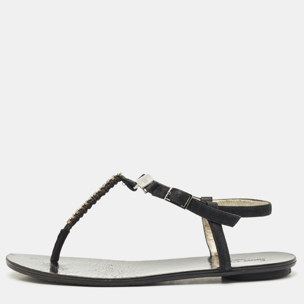 luxury-women-jimmy-choo-used-shoes-p1189964-001-1.jpg Jimmy Choo Black Shimmer Suede Wander Crystals T-Strap Sandals Size 37