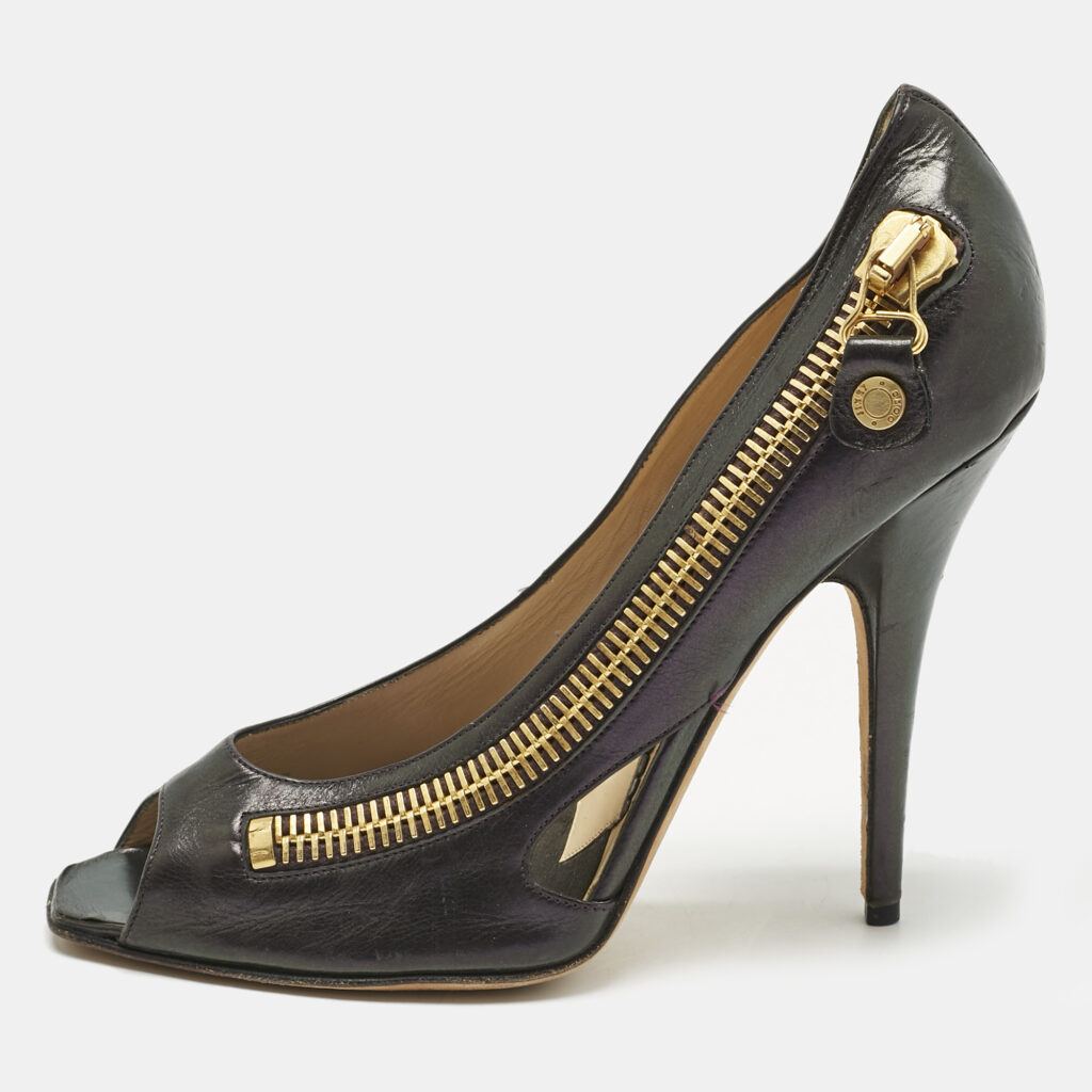 Jimmy Choo Vintage Purple Leather Zip Detail Open Toe Pumps Size 39 Jimmy Choo Vintage Purple Leather Zip Detail Open Toe Pumps Size 39