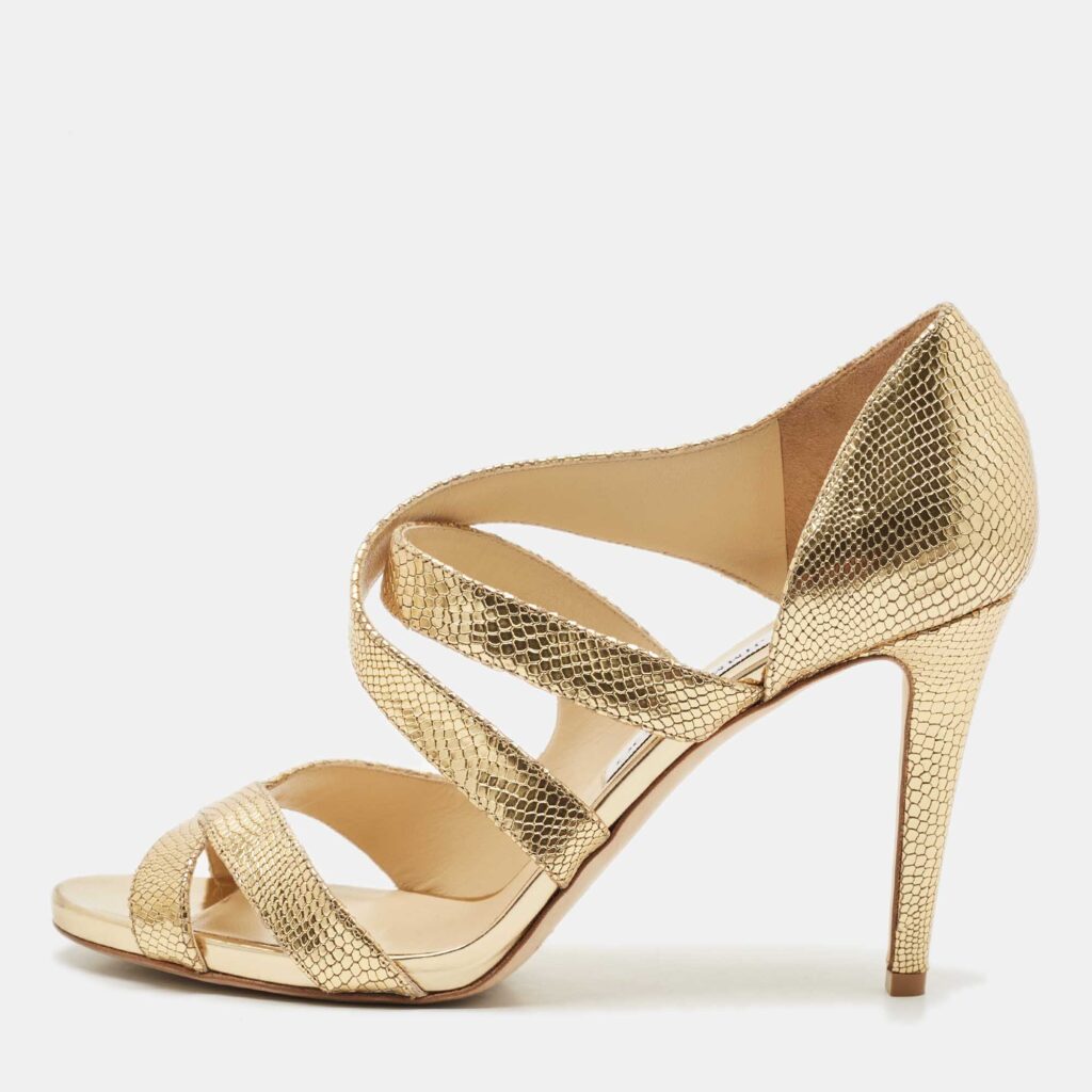 Jimmy Choo Gold Glitter Louise Strappy Sandals Size 41.5 Jimmy Choo Gold Glitter Louise Strappy Sandals Size 41.5
