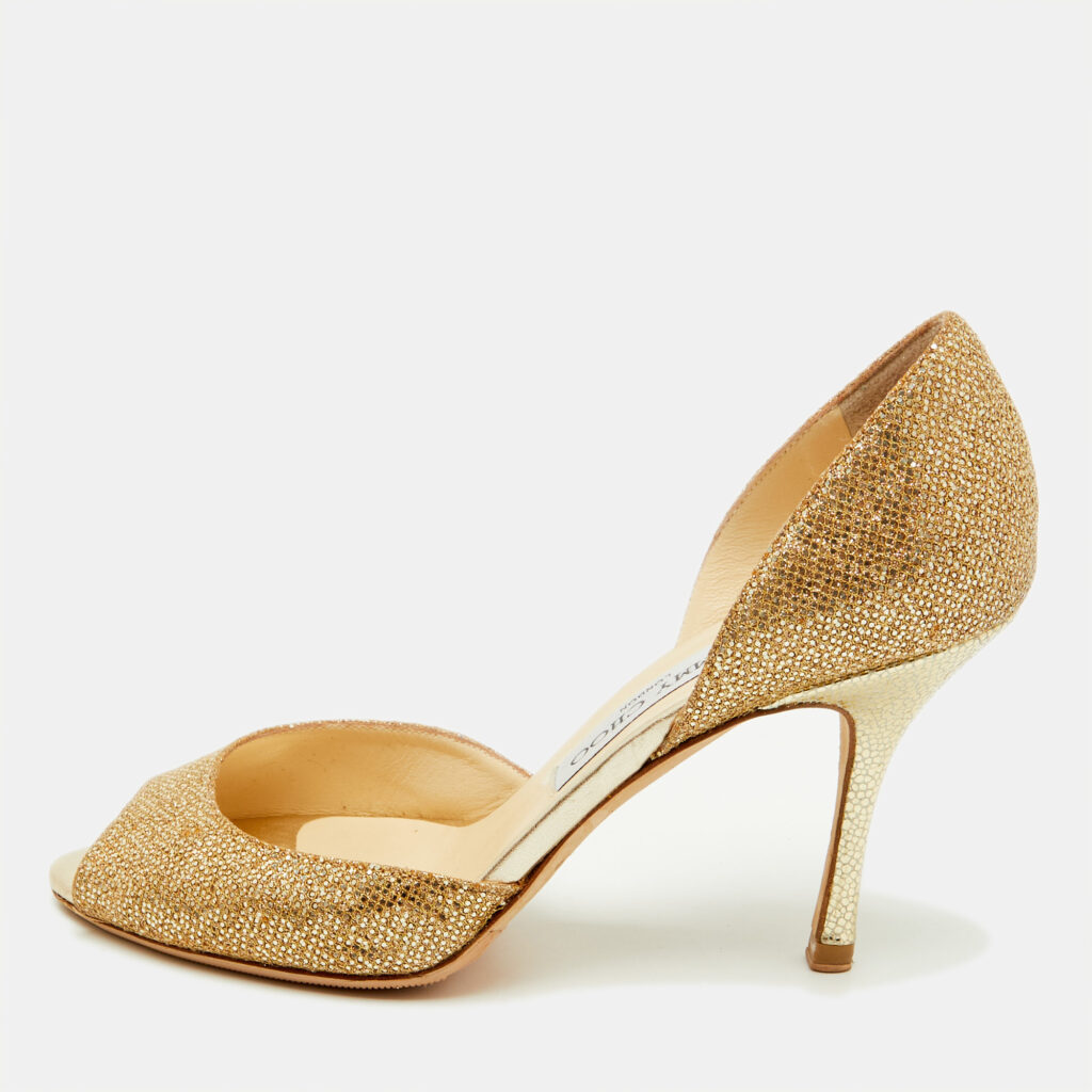 Jimmy Choo Glitter Champagne D'orsay Peep Toe Pumps Size 38.5 Jimmy Choo Glitter Champagne D'orsay Peep Toe Pumps Size 38.5