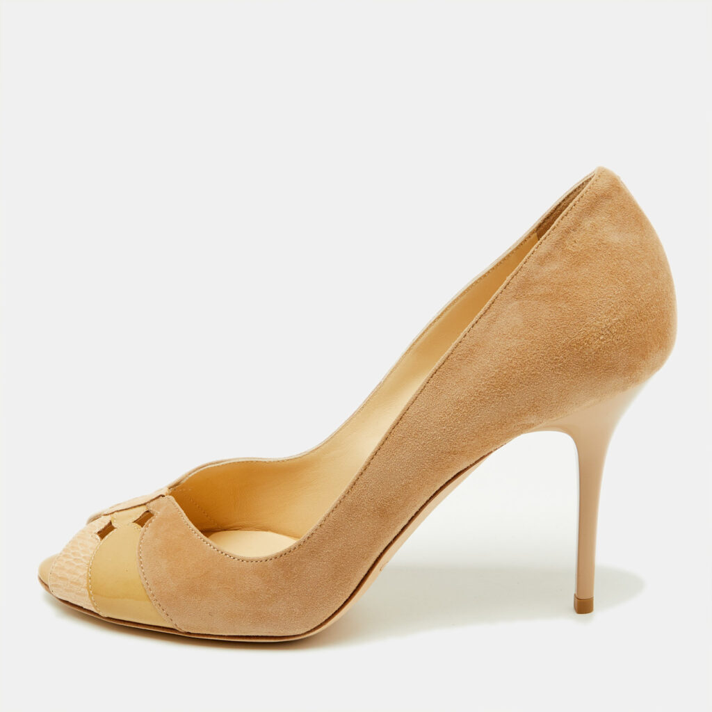 Jimmy Choo Beige Suede and Leather Open Toe Pumps Size 39 Jimmy Choo Beige Suede and Leather Open Toe Pumps Size 39