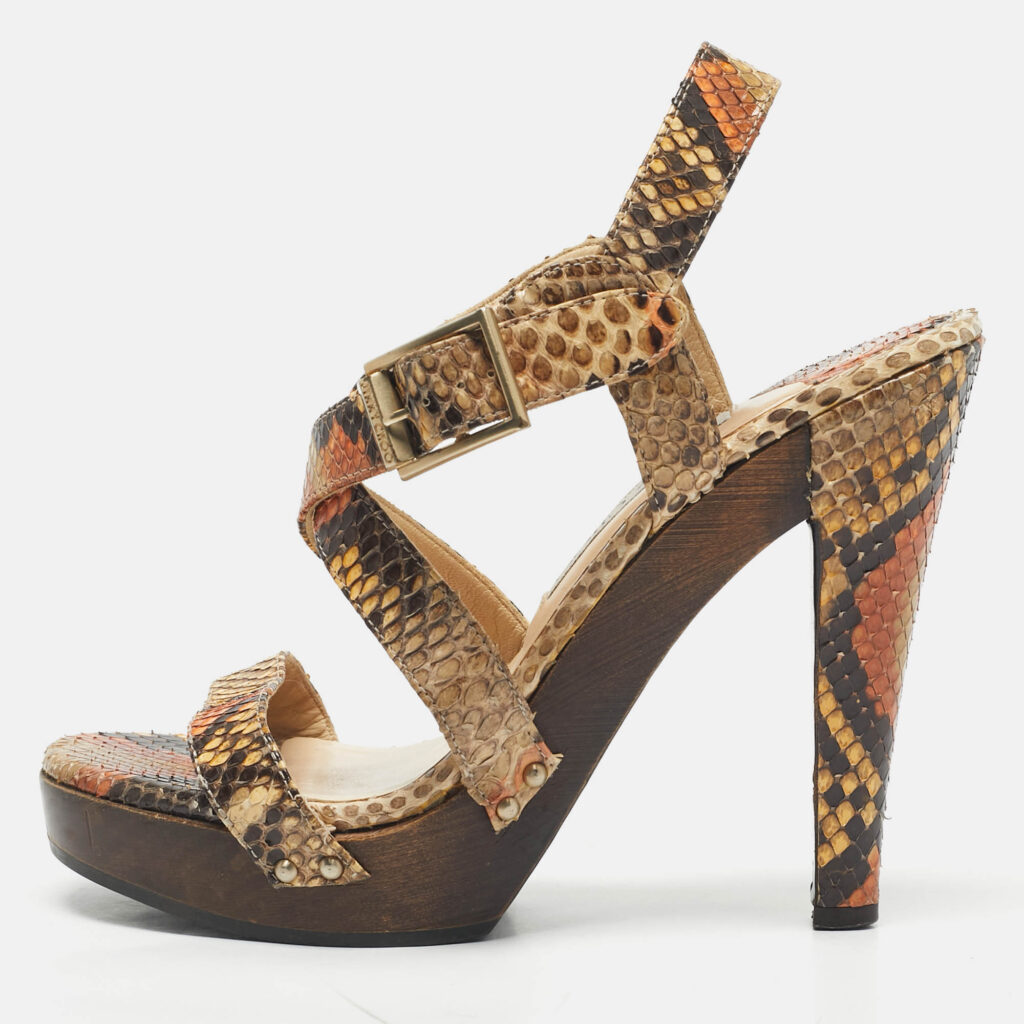 Jimmy Choo Multicolor Python Ankle Strap Sandals Size 36