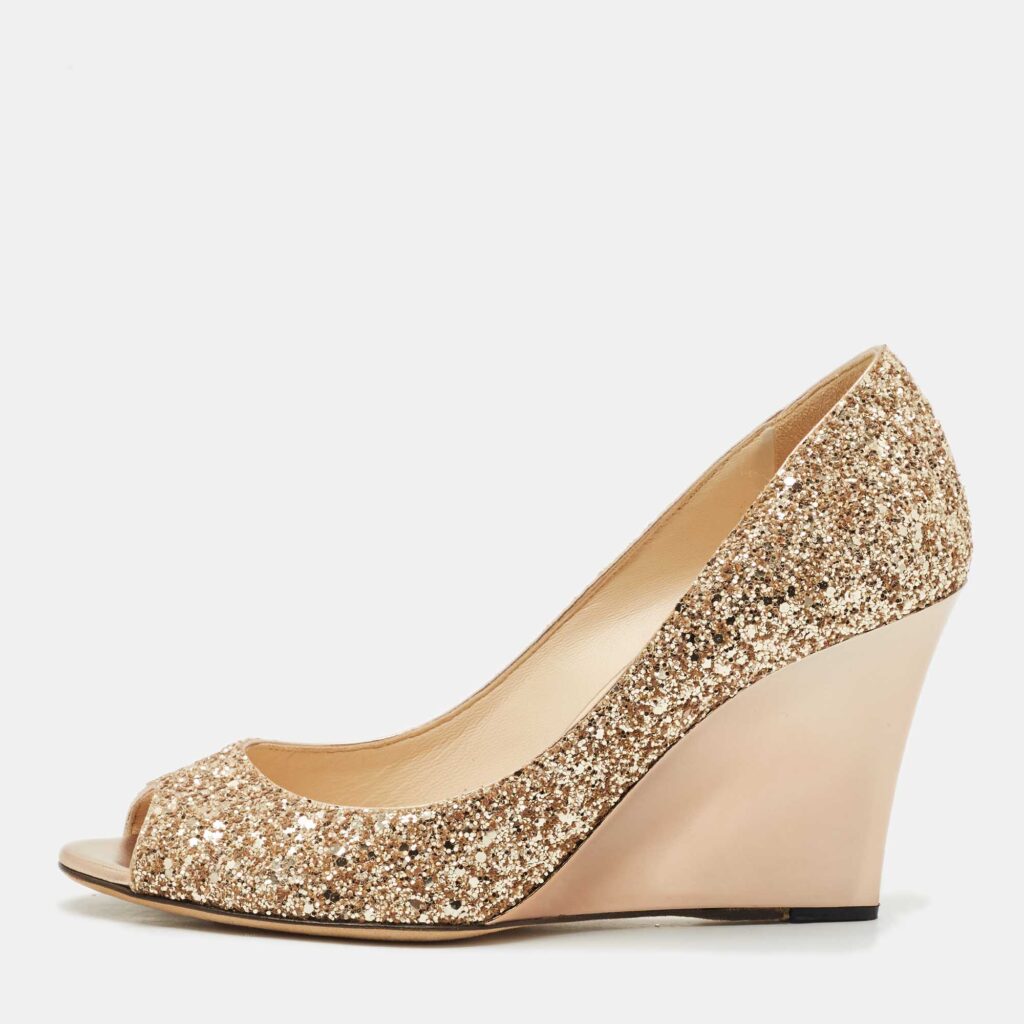 Jimmy Choo Gold Glitter Baxen Wedge Pumps Size 39.5 Jimmy Choo Gold Glitter Baxen Wedge Pumps Size 39.5