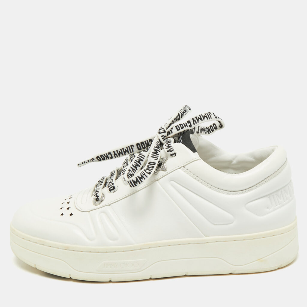 Jimmy Choo White Leather Studded Hawaii/F Low Top Sneakers Size 37