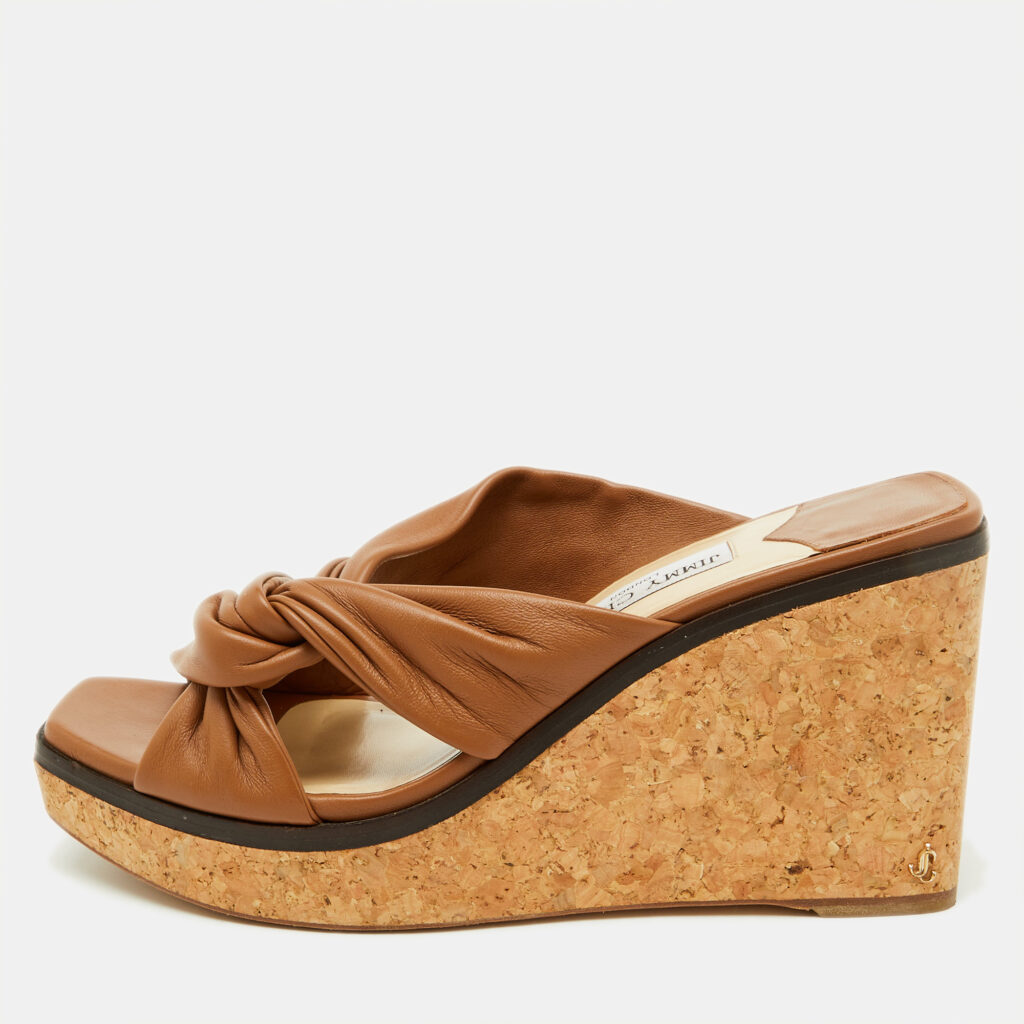 Jimmy Choo Brown Leather Narisa Cork Platform Wedge Sandals Size 41 Jimmy Choo Brown Leather Narisa Cork Platform Wedge Sandals Size 41