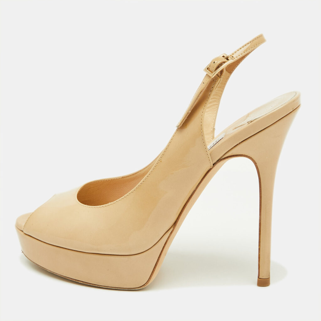 Jimmy Choo Beige Patent Leather Nova Peep Toe Platform Slingback Pumps Size 36 Jimmy Choo Beige Patent Leather Nova Peep Toe Platform Slingback Pumps Size 36