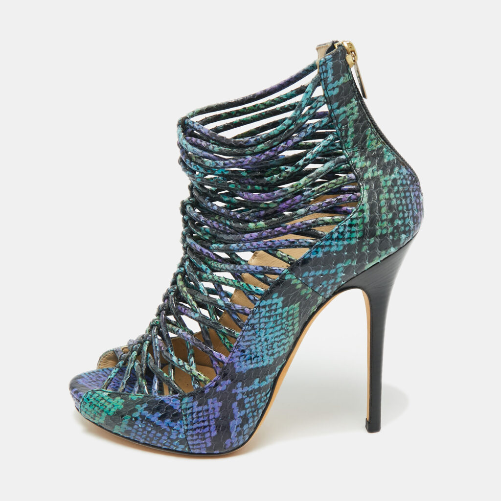 Jimmy Choo Multicolor Snakeskin Leather Quaker Elaphe Snake Sandals Size 40