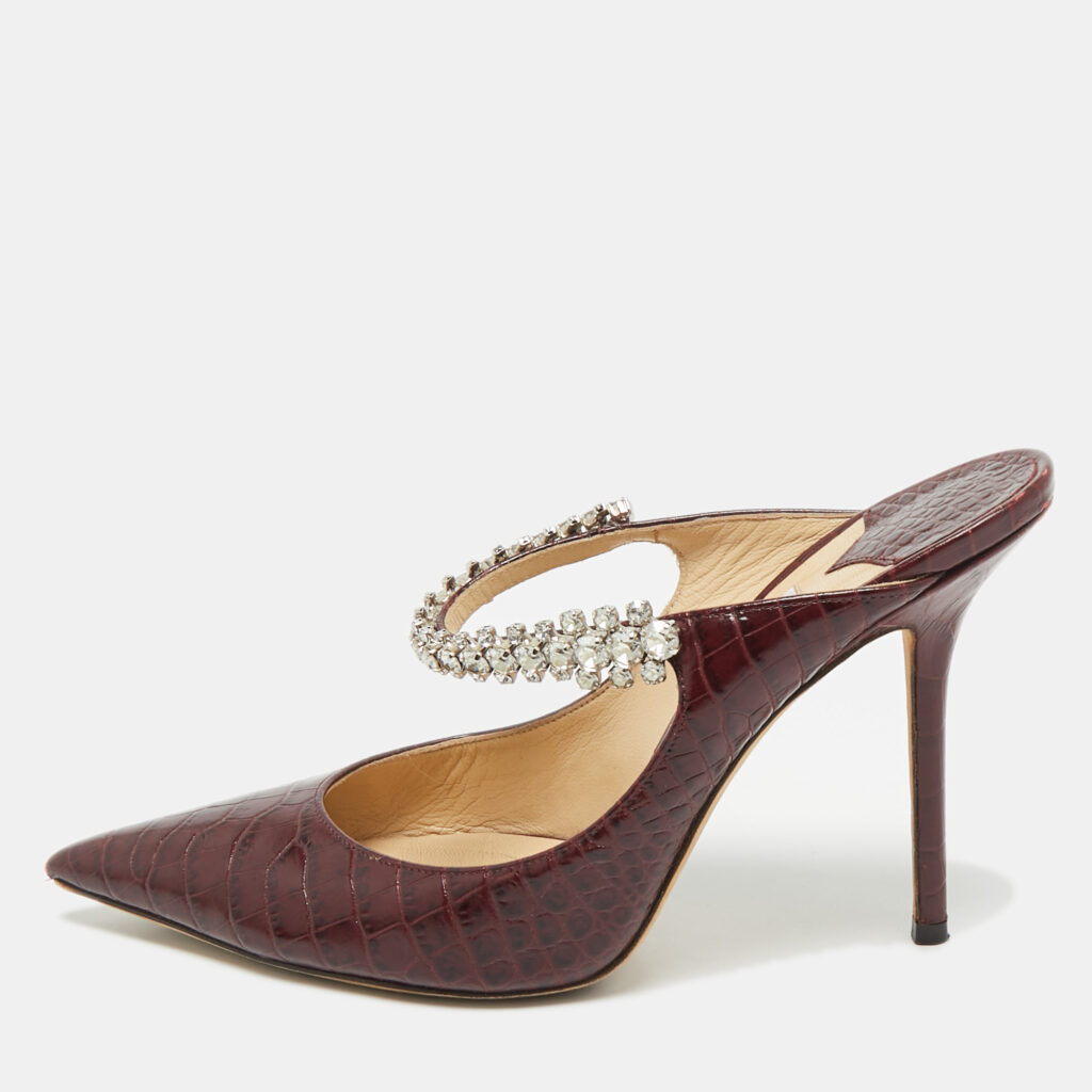 Jimmy Choo Burgundy Croc Embossed Leather Bing 100 Mules Size 40 Jimmy Choo Burgundy Croc Embossed Leather Bing 100 Mules Size 40