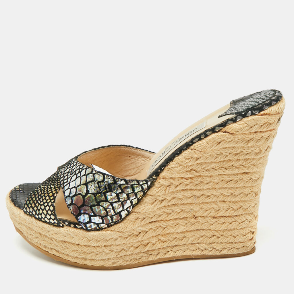 Jimmy Choo Multicolor Croc-Embossed Leather Platform Wedge Sandals Size 39 Jimmy Choo Multicolor Croc-Embossed Leather Platform Wedge Sandals Size 39