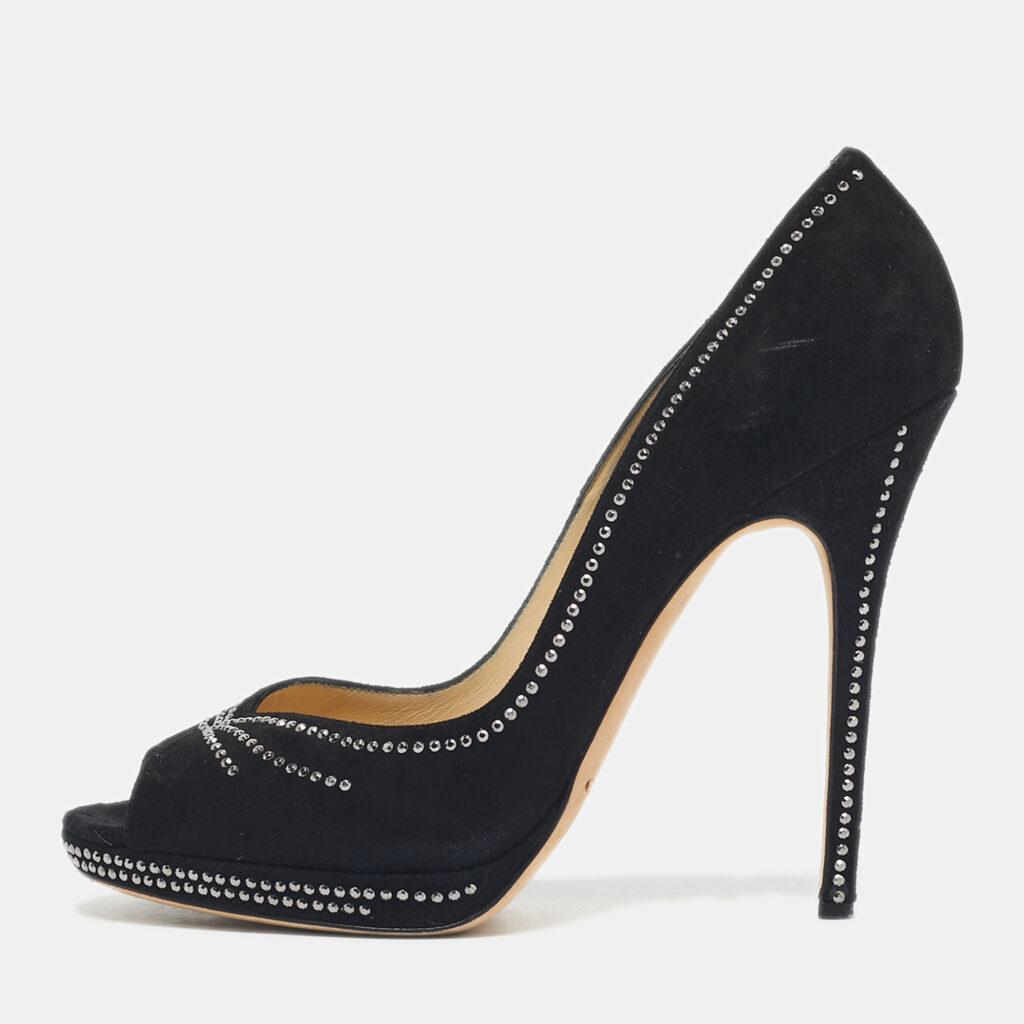 Jimmy Choo Black Suede Studded Peep Toe Pumps Size 41 Jimmy Choo Black Suede Studded Peep Toe Pumps Size 41