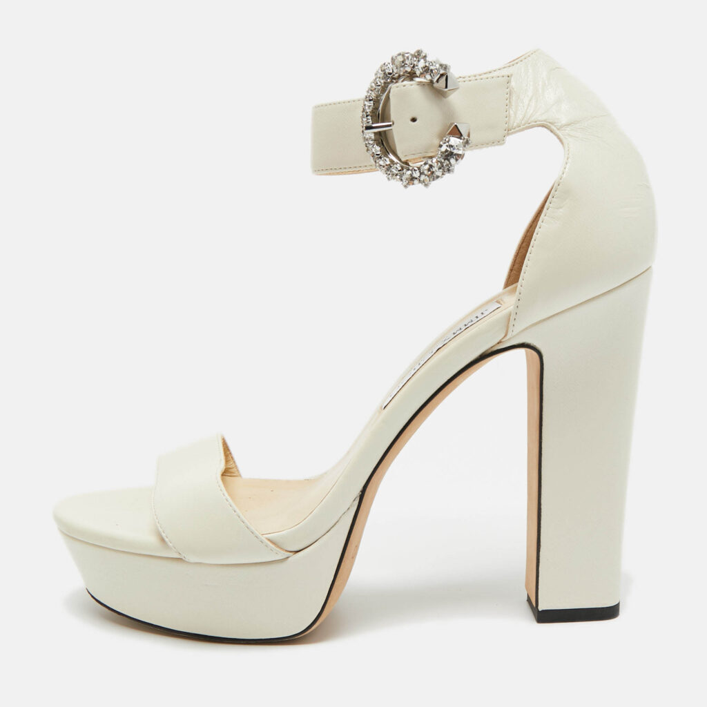 Jimmy Choo Cream Leather Crystal Embellished Ankle Strap Sandals Size 39 Jimmy Choo Cream Leather Crystal Embellished Ankle Strap Sandals Size 39