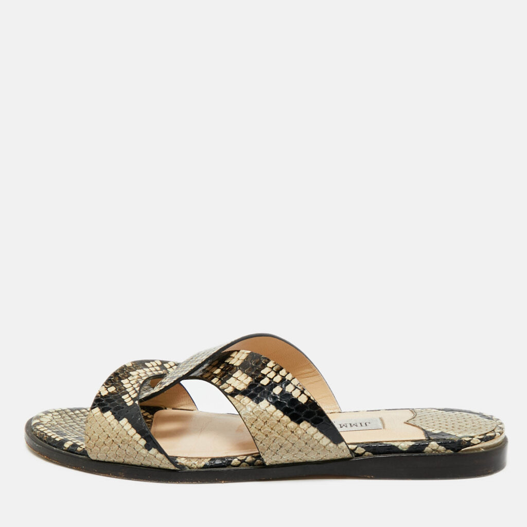 Jimmy Choo Beige Python Embossed Leather Atia Flat Slide Size 36 Jimmy Choo Beige Python Embossed Leather Atia Flat Slide Size 36