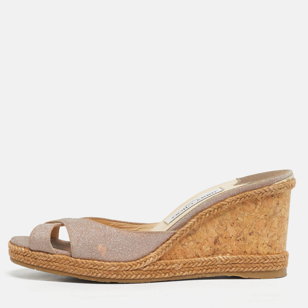 Jimmy Choo Beige Glitter Wedge Sandals Size 40 Jimmy Choo Beige Glitter Wedge Sandals Size 40