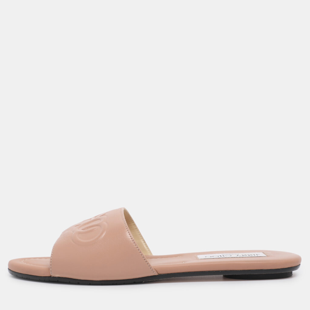 Jimmy Choo Nude Pink Leather Tiaret Flat Slides Size 37