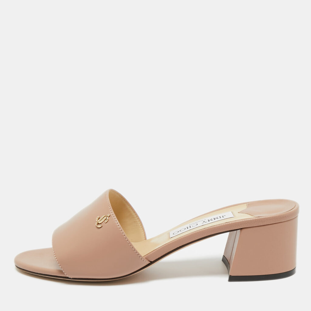 Jimmy Choo Beige Leather Minea 45 Slide Sandals Size 39 Jimmy Choo Beige Leather Minea 45 Slide Sandals Size 39