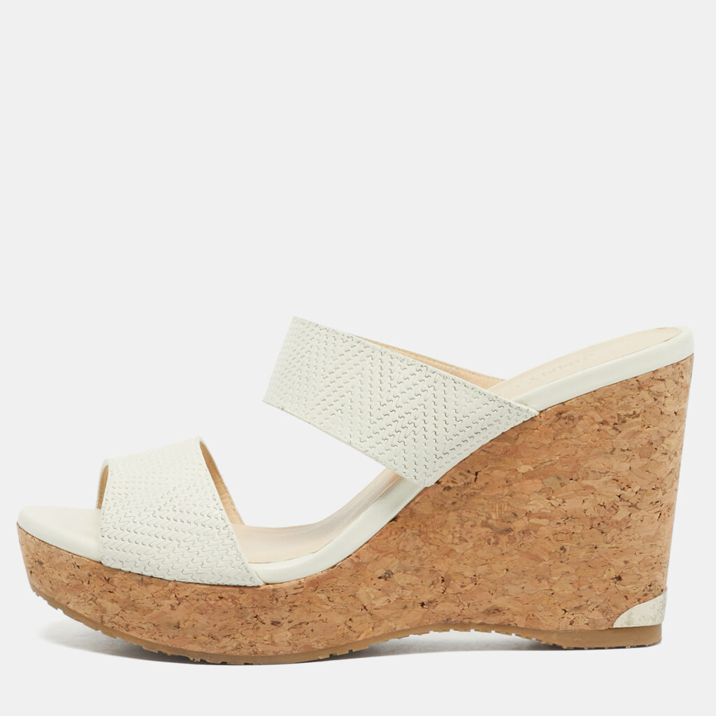 Jimmy Choo Cream Leather Prima Wedge Sandals Size 39.5 Jimmy Choo Cream Leather Prima Wedge Sandals Size 39.5