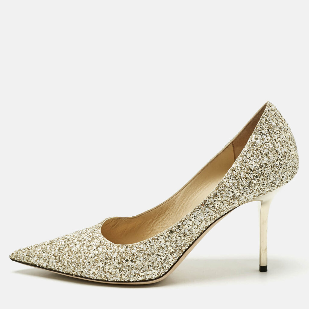 Jimmy Choo Gold/White Coarse Glitter Romy Pointed Toe Pumps Size 40 Jimmy Choo Gold/White Coarse Glitter Romy Pointed Toe Pumps Size 40