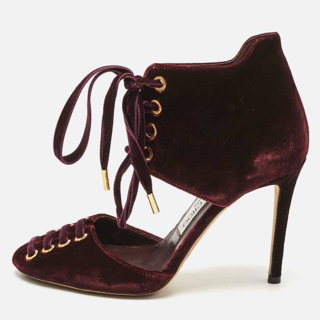 Jimmy Choo Burgundy Velvet Mari Lace Up Pumps Size 36 Jimmy Choo Burgundy Velvet Mari Lace Up Pumps Size 36