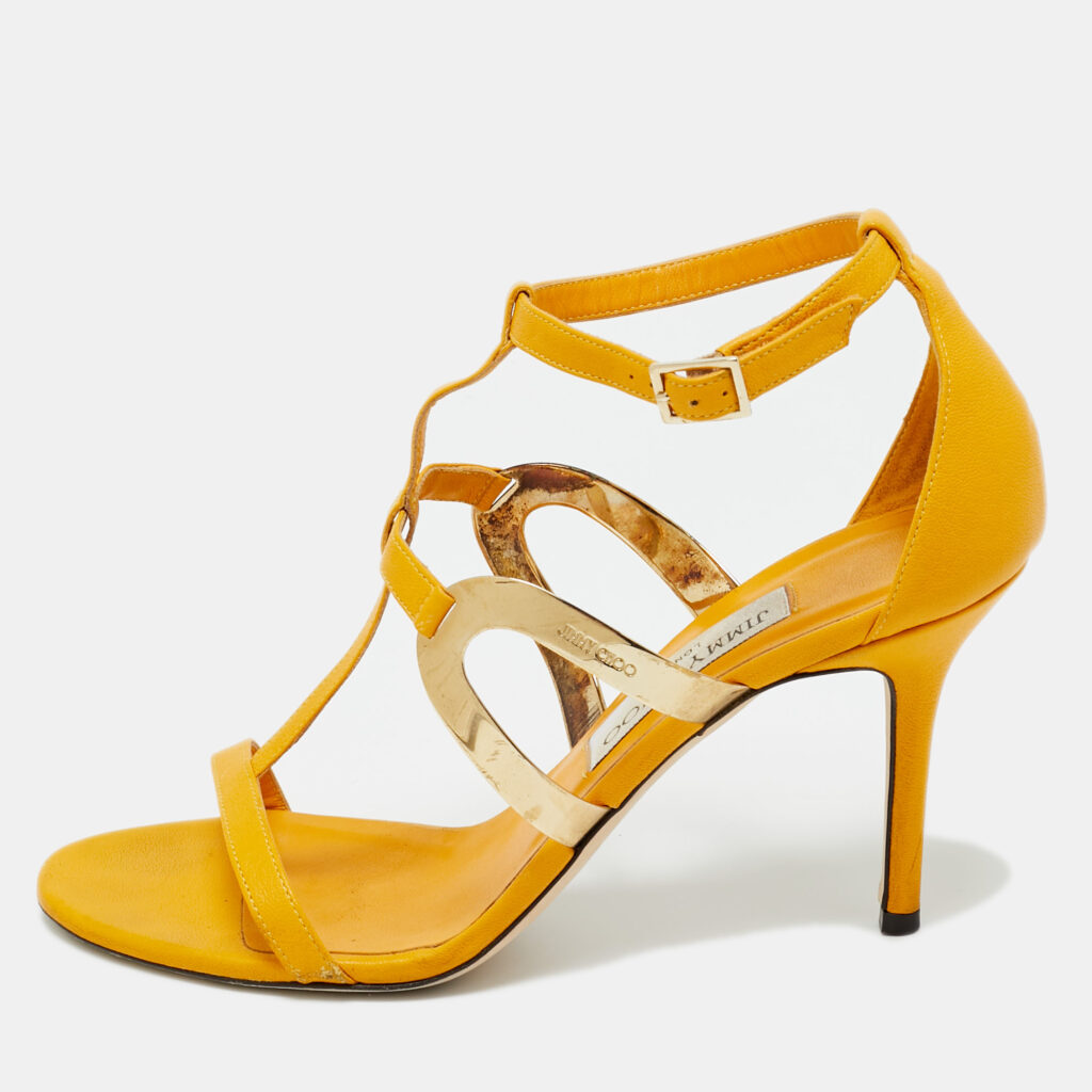 Jimmy Choo Yellow Leather T Strap Sandals Size 38.5 Jimmy Choo Yellow Leather T Strap Sandals Size 38.5