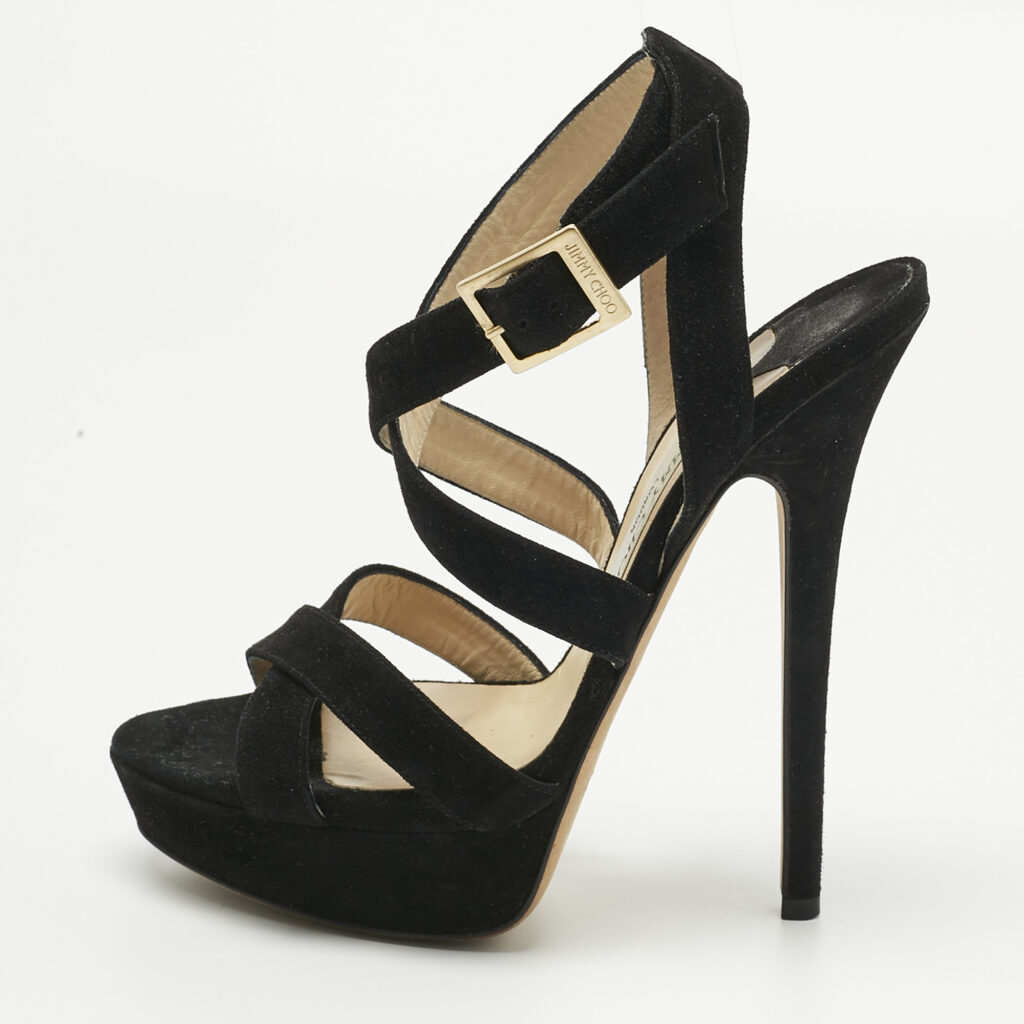 Jimmy Choo Black Suede Louise Crisscross Platform Sandals Size 38 Jimmy Choo Black Suede Louise Crisscross Platform Sandals Size 38