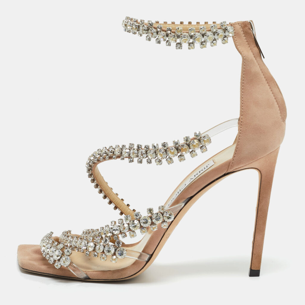 Jimmy Choo Beige PVC and Suede josefine 100 Crystals Embellished Sandals Size 40 Jimmy Choo Beige PVC and Suede josefine 100 Crystals Embellished Sandals Size 40