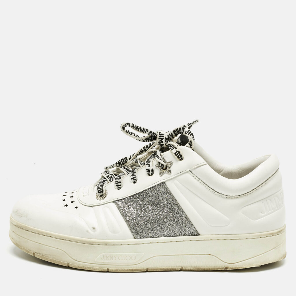 Jimmy Choo White/Silver Leather Studded Hawaii/F Low Top Sneakers Size 40 Jimmy Choo White/Silver Leather Studded Hawaii/F Low Top Sneakers Size 40