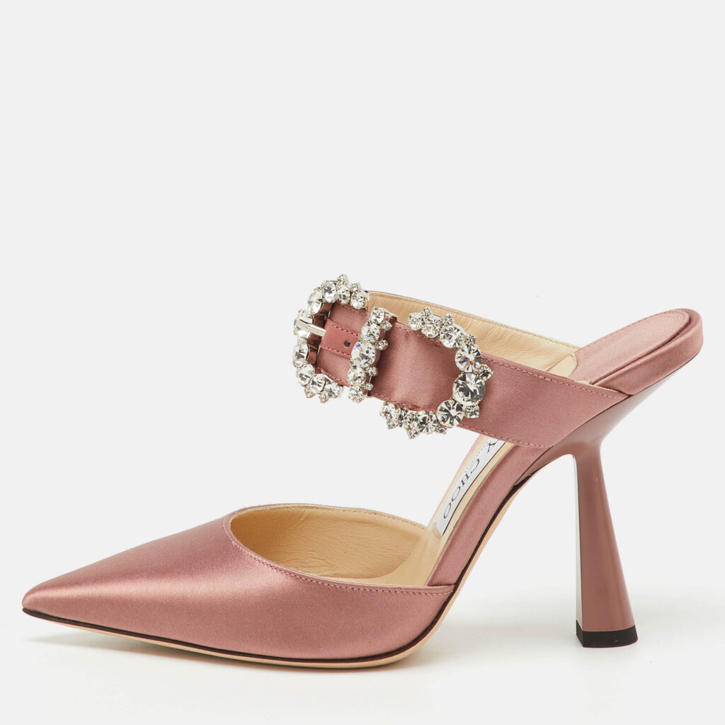 Jimmy Choo Dusty Rose Satin Crystal Buckle Embellished Smokey Mules Size 36 Jimmy Choo Dusty Rose Satin Crystal Buckle Embellished Smokey Mules Size 36