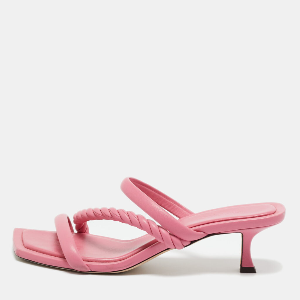 luxury-women-jimmy-choo-used-shoes-p1210043-001.jpg Jimmy Choo Pink Leather Diosa Slide Sandals Size 43