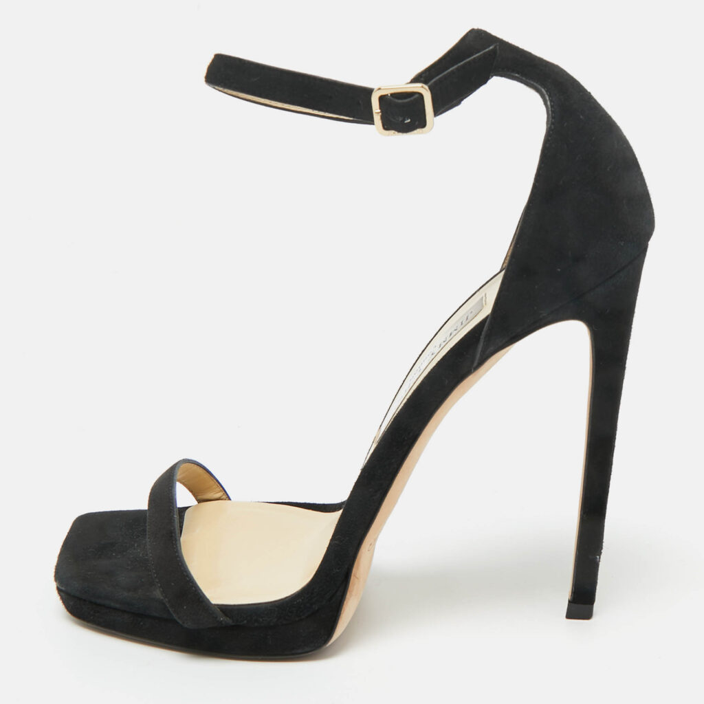 Jimmy Choo Black Suede Alva Ankle Strap Sandals Size 39.5 Jimmy Choo Black Suede Alva Ankle Strap Sandals Size 39.5