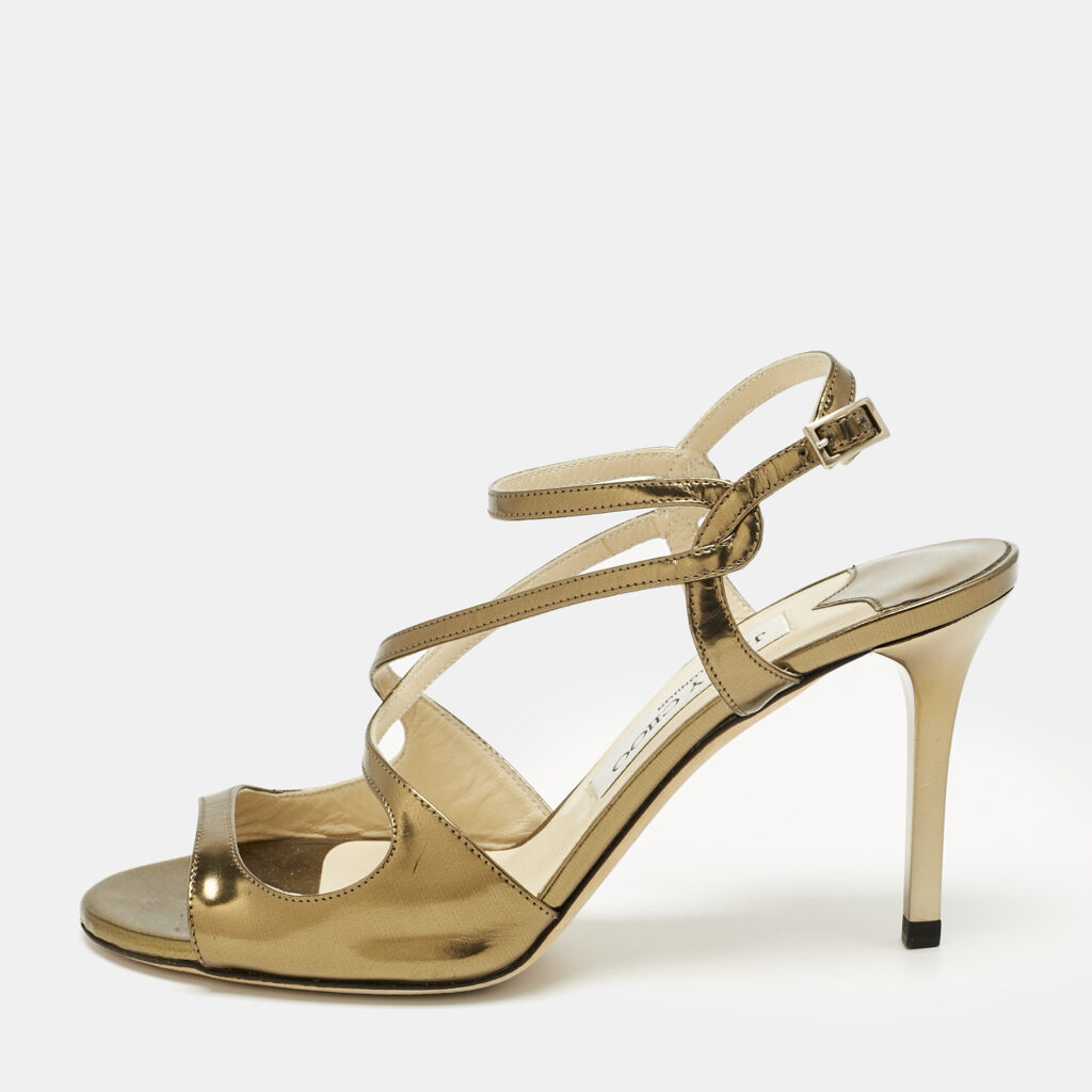 Jimmy Choo Gold Leather Paxton Ankle Strap Sandals Size 36.5 Jimmy Choo Gold Leather Paxton Ankle Strap Sandals Size 36.5