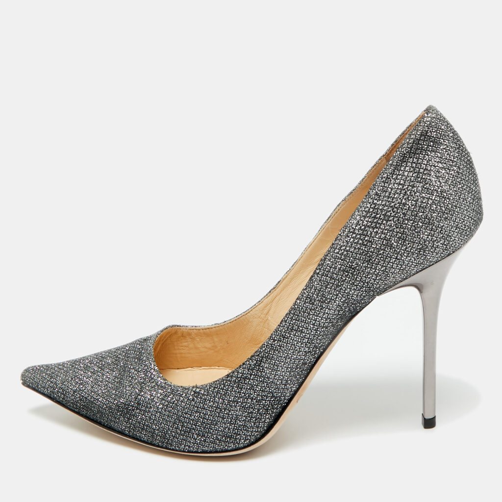 Jimmy Choo Silver Glitter Romy Pumps Size 38