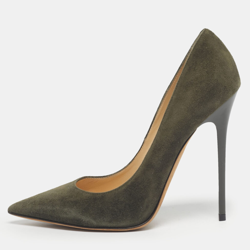 Jimmy Choo Dark Green Suede Anouk Pumps Size 37