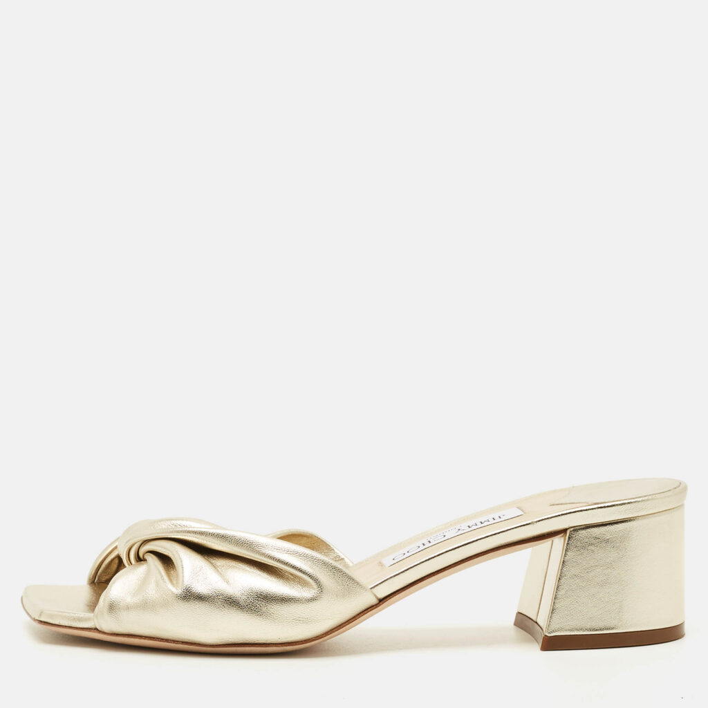 Jimmy Choo Gold Leather Avenue Slide Sandals Size 39.5 Jimmy Choo Gold Leather Avenue Slide Sandals Size 39.5
