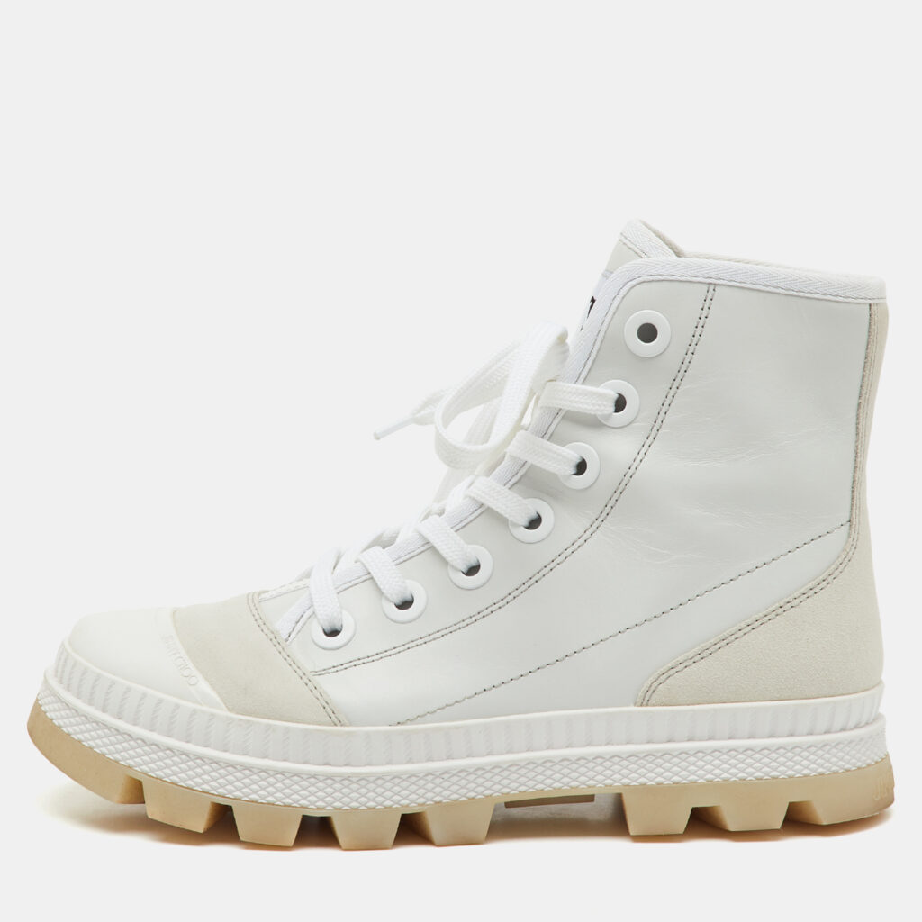 Jimmy Choo White Leather and Suede High Top Sneakers Size 38.5 Jimmy Choo White Leather and Suede High Top Sneakers Size 38.5