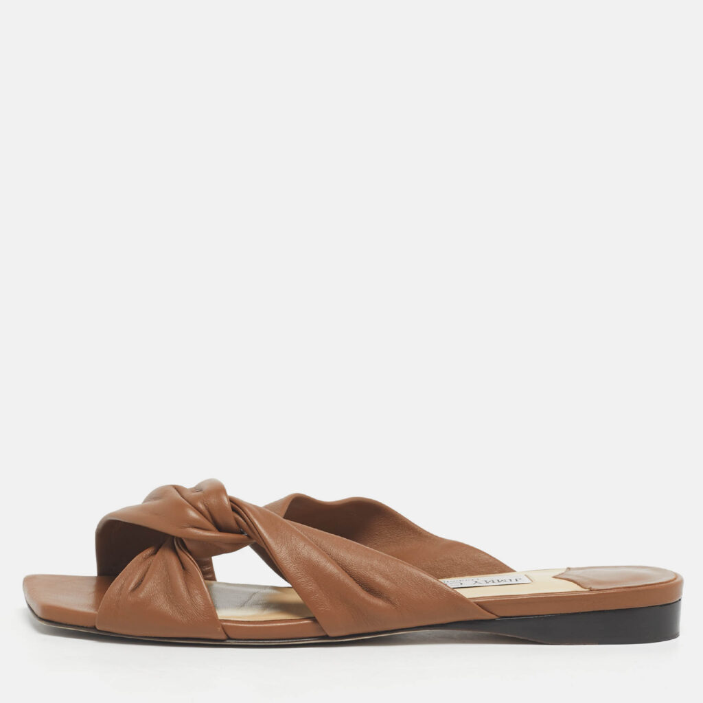 Jimmy Choo Brown Leather Crisscross Flat Slides Size 41 Jimmy Choo Brown Leather Crisscross Flat Slides Size 41