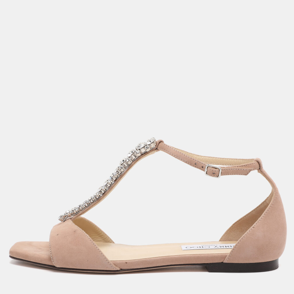 Jimmy Choo Beige Suede Bella Ankle Strap Flats Size 38.5 Jimmy Choo Beige Suede Bella Ankle Strap Flats Size 38.5