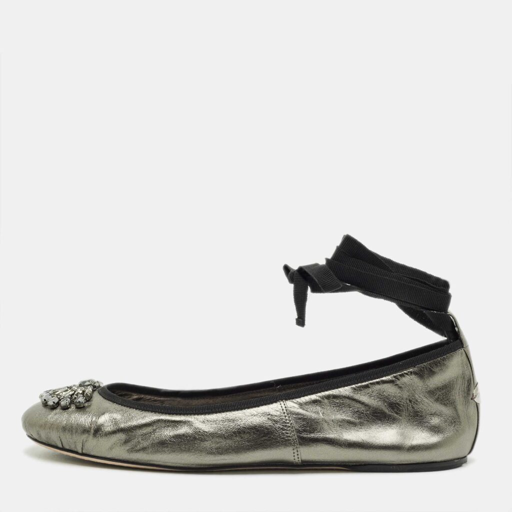 Jimmy Choo Metallic Leather Crystal Embellished Grace Ballet Flats Size 41 Jimmy Choo Metallic Leather Crystal Embellished Grace Ballet Flats Size 41