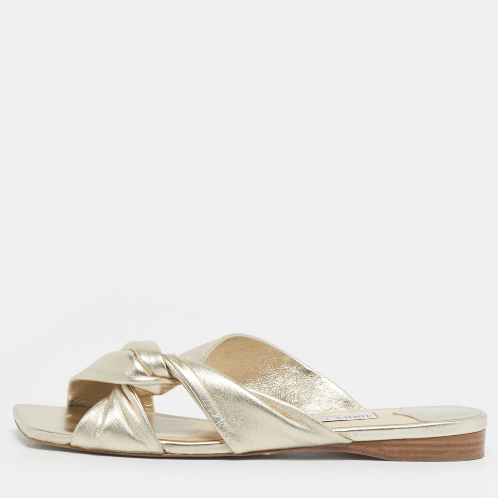 Jimmy Choo Gold Leather knot Flat Slide Size 41 Jimmy Choo Gold Leather knot Flat Slide Size 41