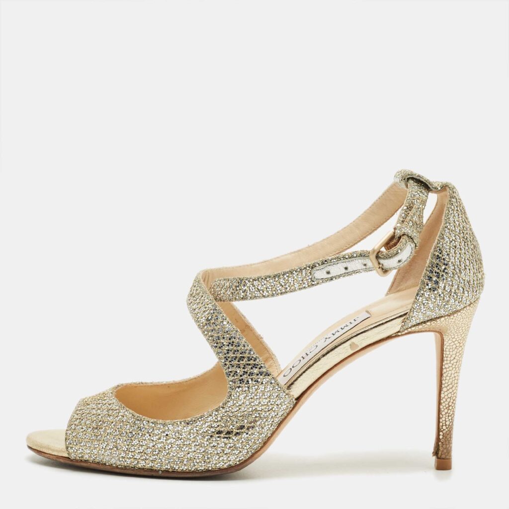 Jimmy Choo Gold Leather Paxton Ankle Strap Sandals Size 38