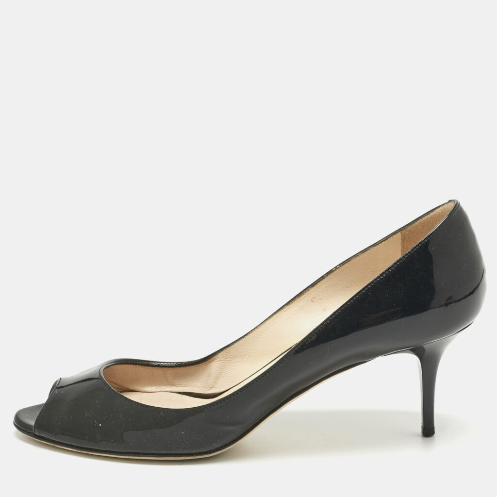 Jimmy Choo Black Patent Leather Isabel Peep Toe Pumps Size 39
