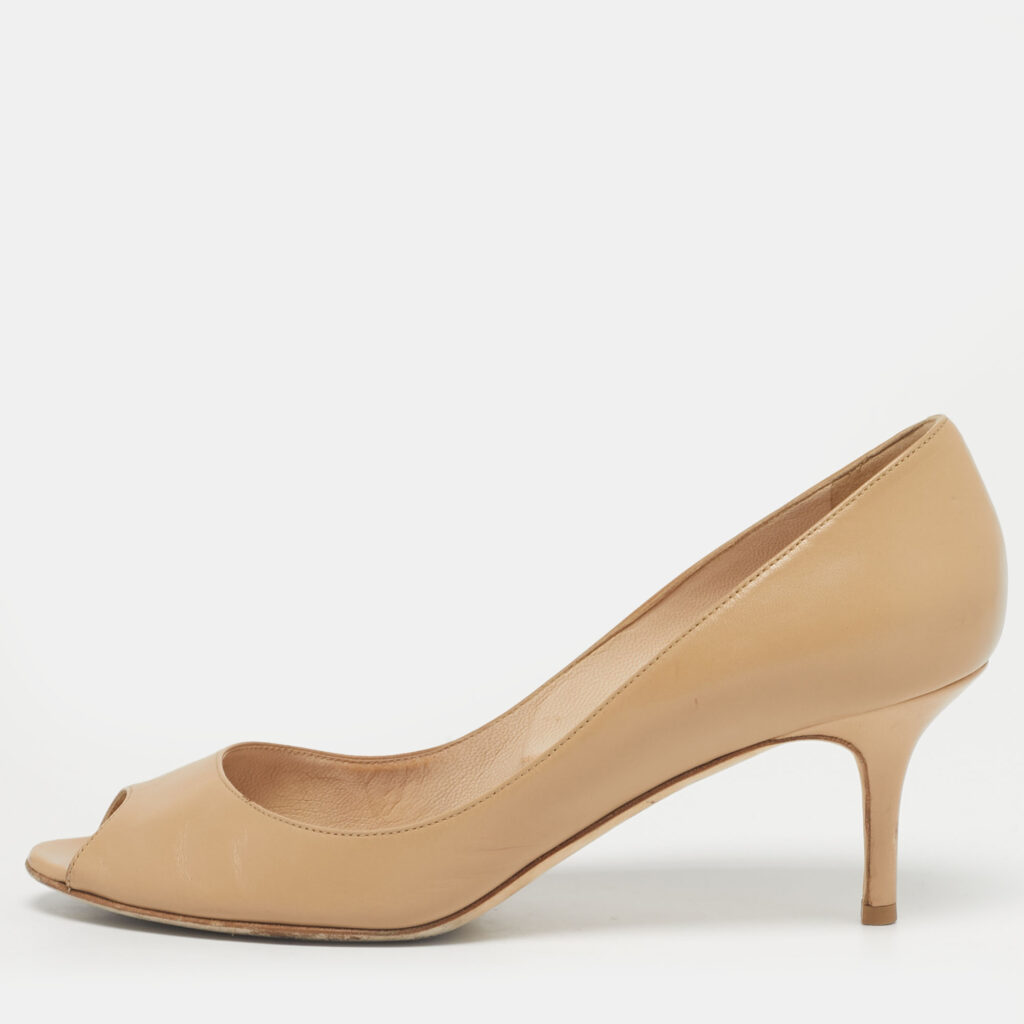 Jimmy Choo Beige Leather Isabel Peep-Toe Pumps Size 38.5