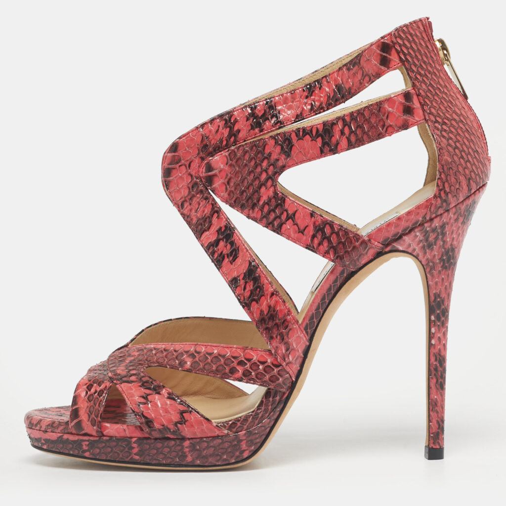Jimmy Choo Pink/Black Python Collar Platform Sandals Size 41 Jimmy Choo Pink/Black Python Collar Platform Sandals Size 41